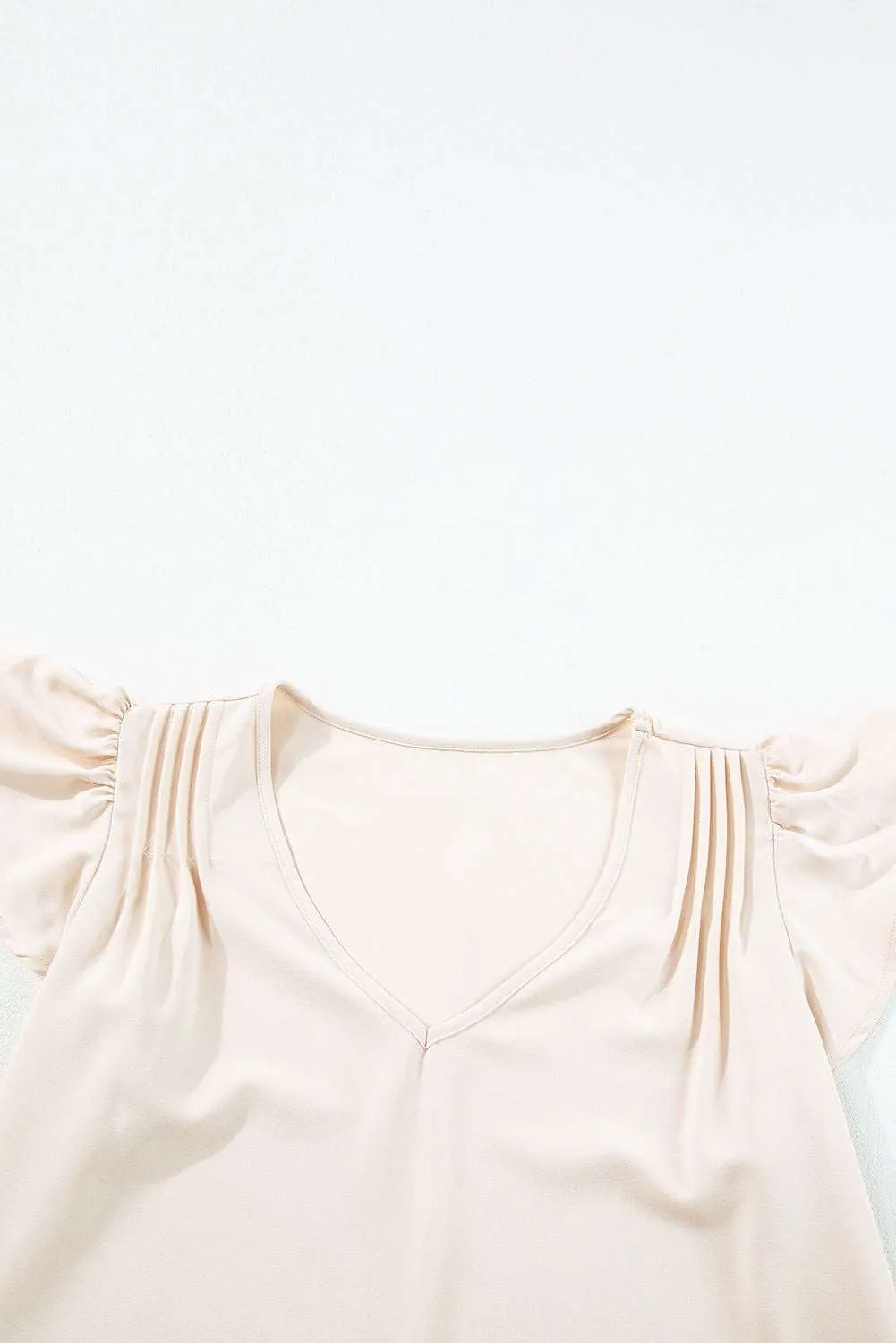 White Pleated V Neck Ruffle Shoulder Sleeveless Blouse