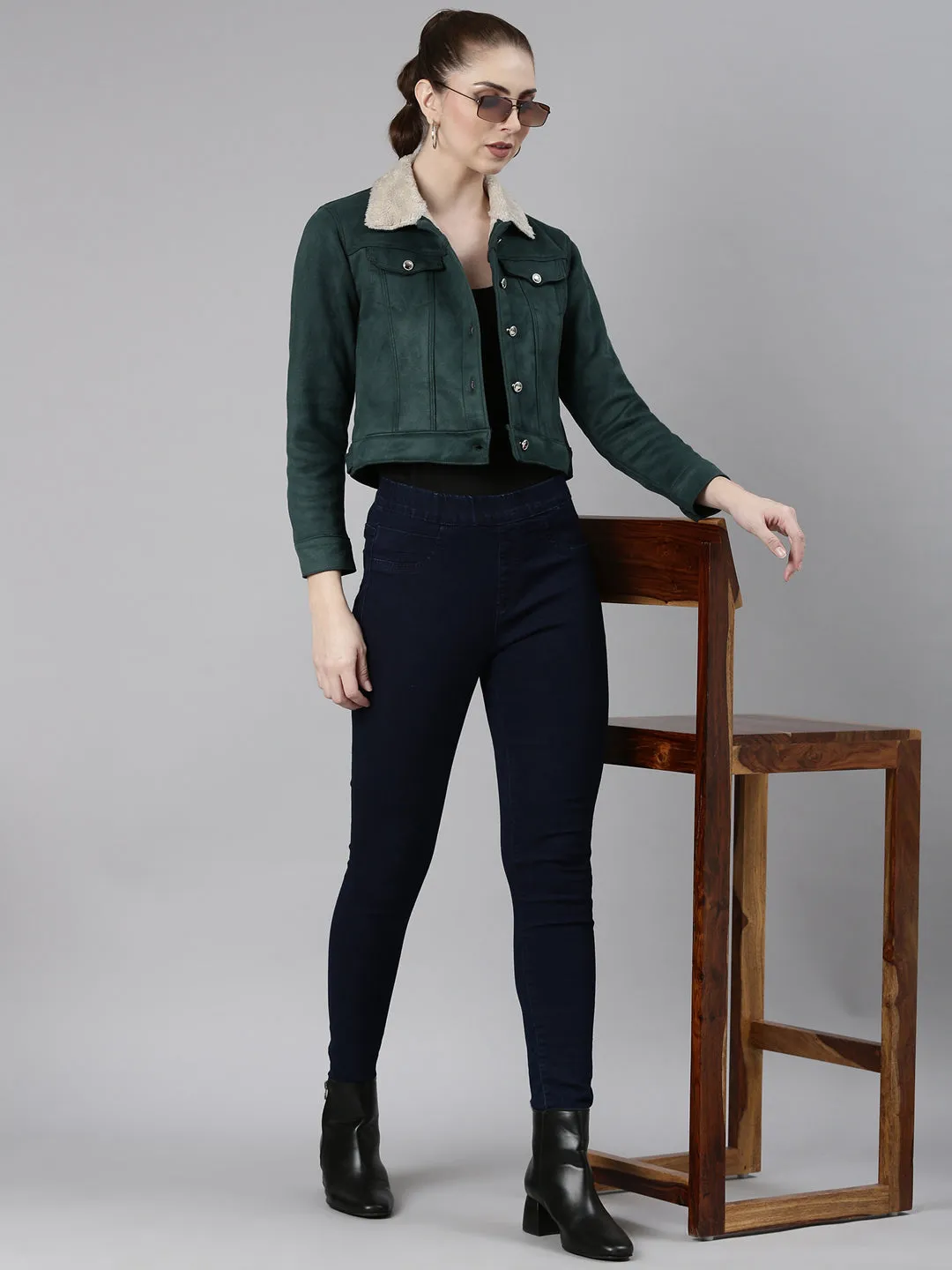 Women Green Solid Tailored Jacket