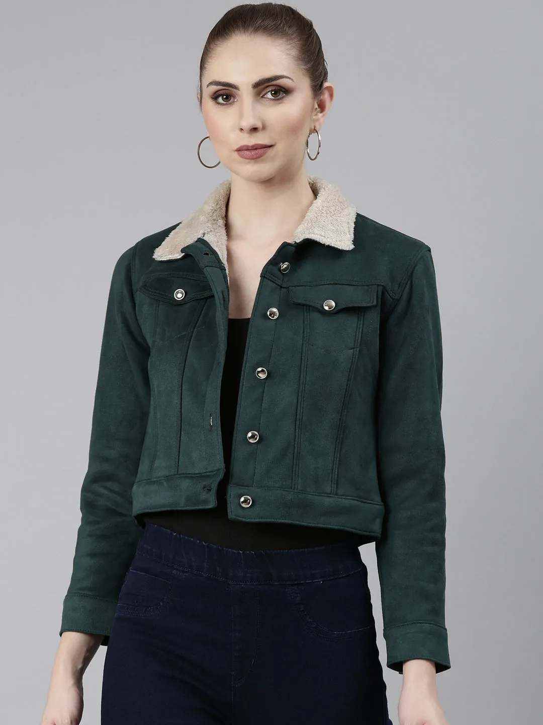 Women Green Solid Tailored Jacket