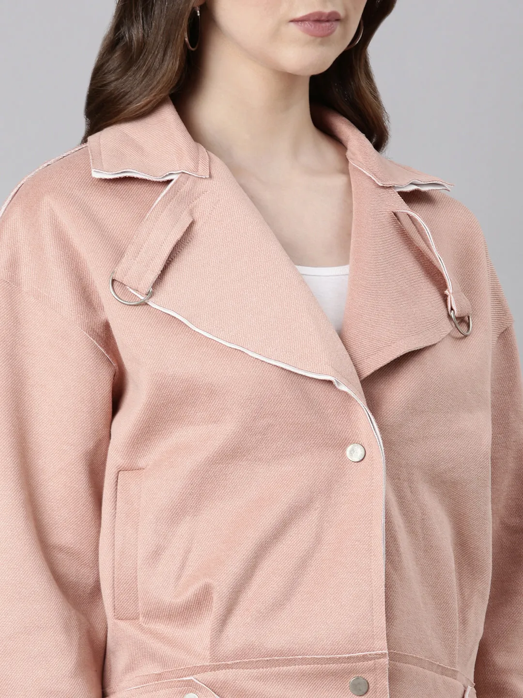 Women Peach Solid Open Front Jacket