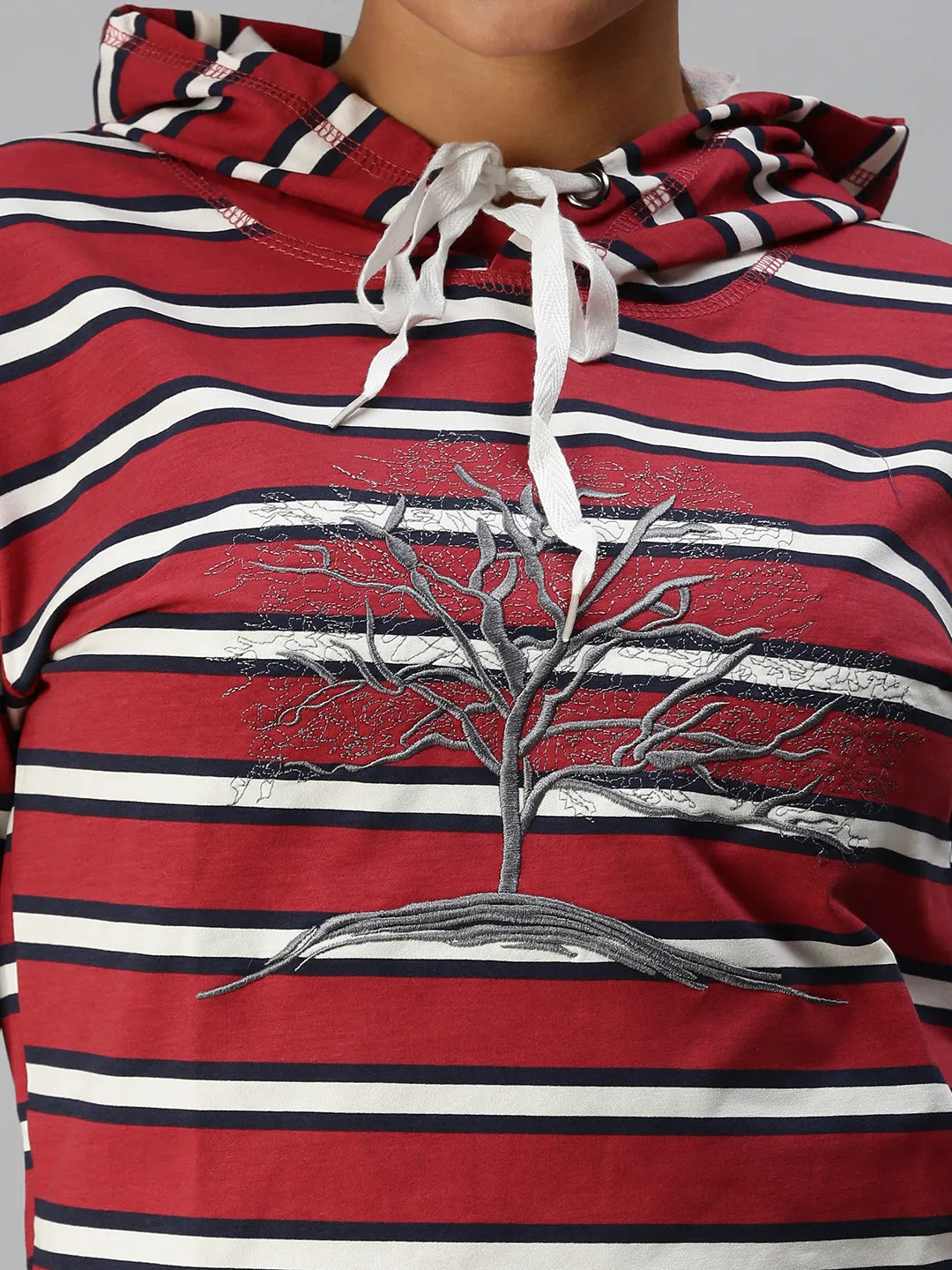 Women's Red Striped Crop Pullover Sweatshirt